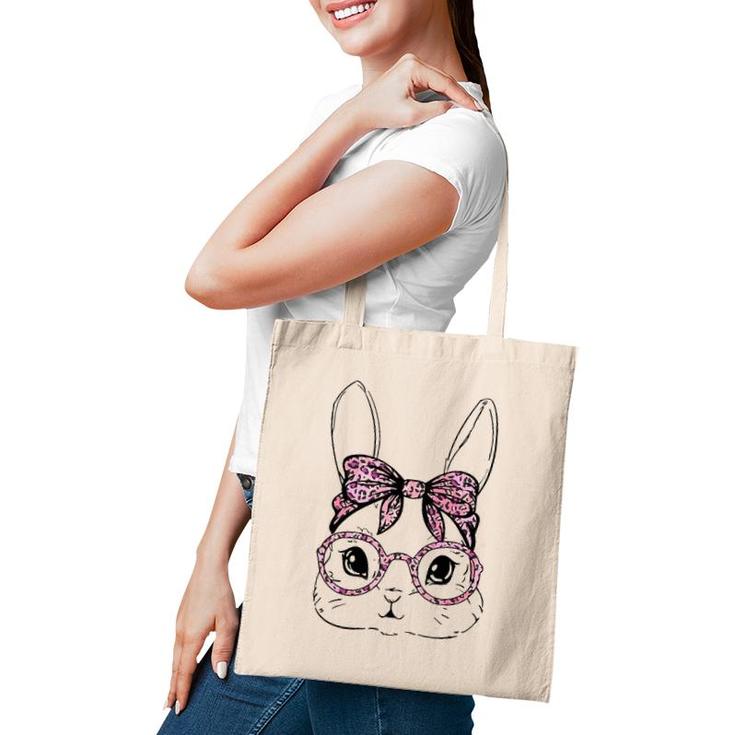 Bunny Face Leopard Glasses Happy Easter Day Women Girl Kid Tote Bag