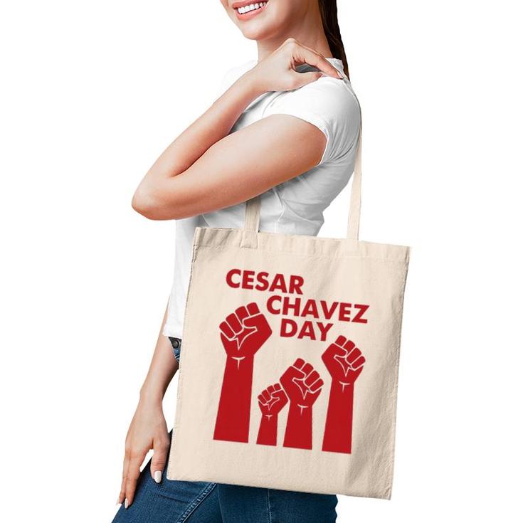 Cesar Chavez Day For Men Women Raised Fists Red Tote Bag