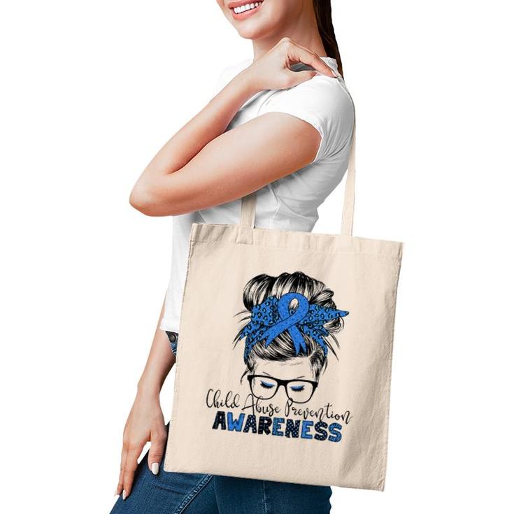 Child Abuse Prevention Awareness Messy Hair Bun Tote Bag