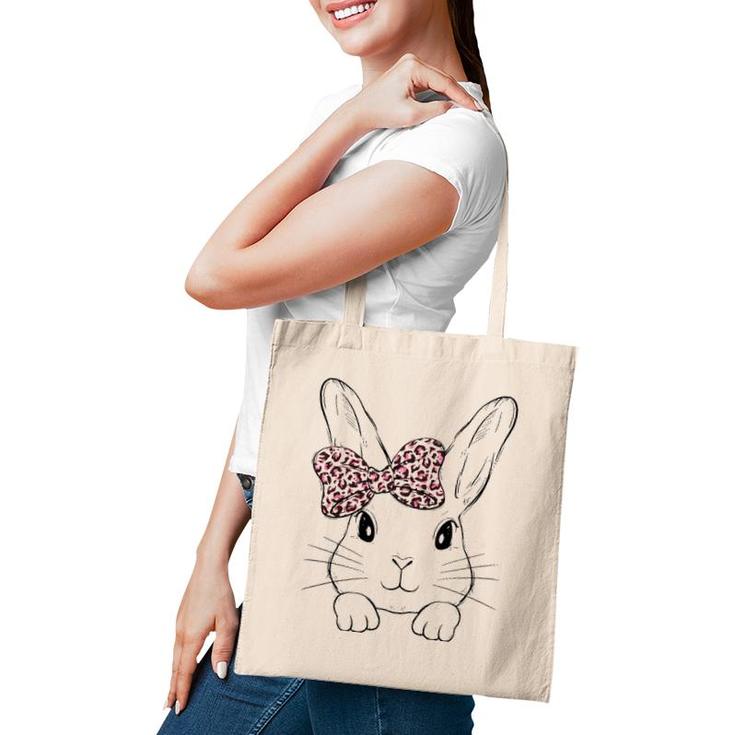 Cute Bunny Face Leopard Bow Tie Easter Day Girls Womens Tote Bag