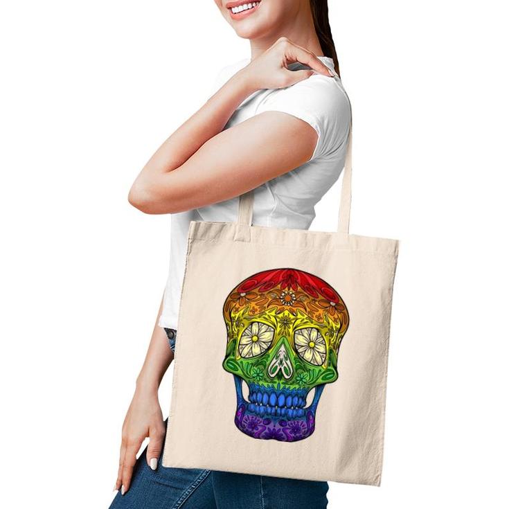 Funny Sugar Skull Gift For Men Women Cool Lgbt Pride Flag  Tote Bag