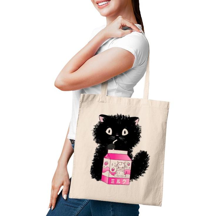 Girls Cute Cat Strawberry Milk Kawaii Cow And Kitten Tote Bag