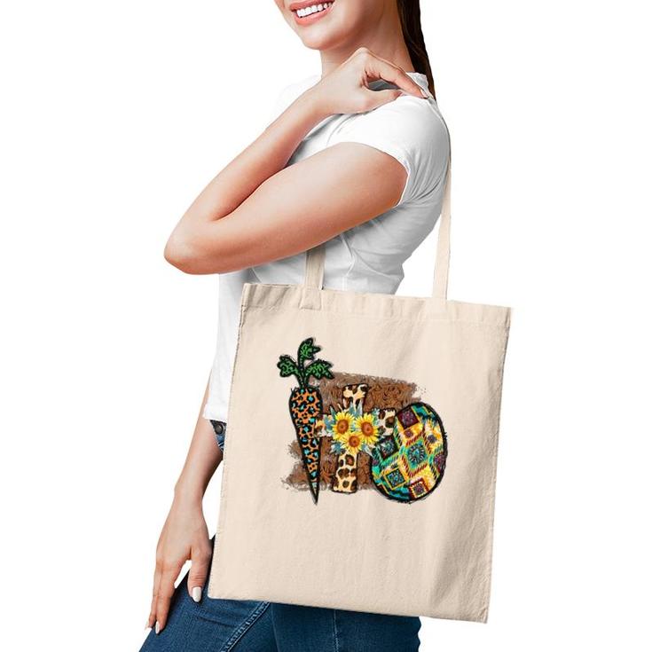 Happy Easter Graphic  Womens Leopard Carrot Egg Cross Tote Bag