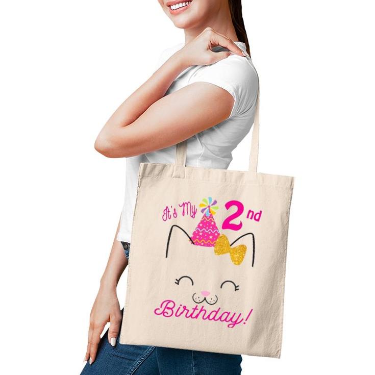 Kids Its My 2Nd Birthday  Girl Kitty Cat Theme Party Two Tote Bag