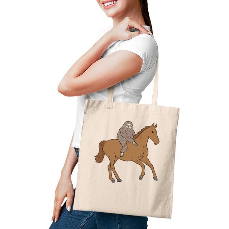 Sloth On Horse Funny Sloth Rides Horse Sloths Lover Tote Bag