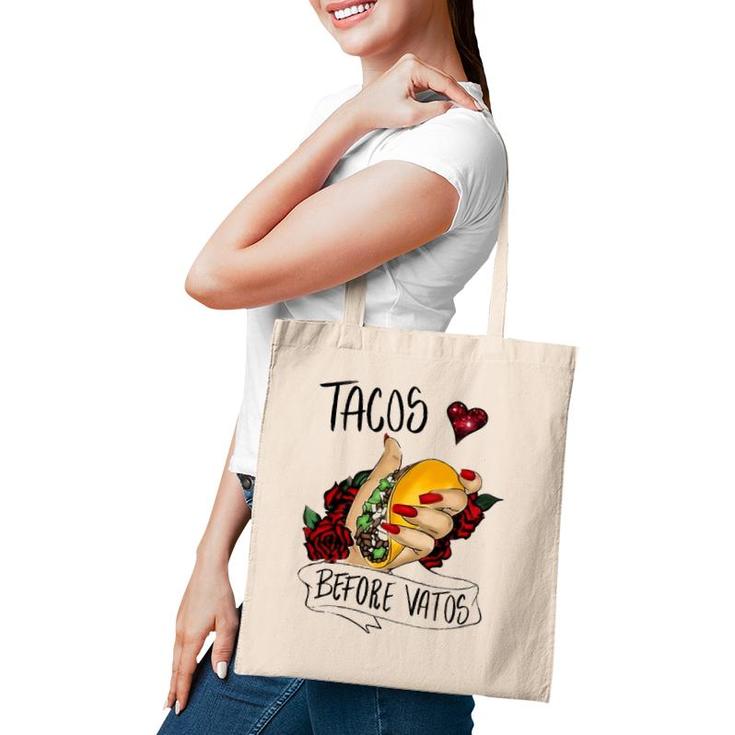 Tacos Before Vatos Funny Valentines Day Men Women Tote Bag