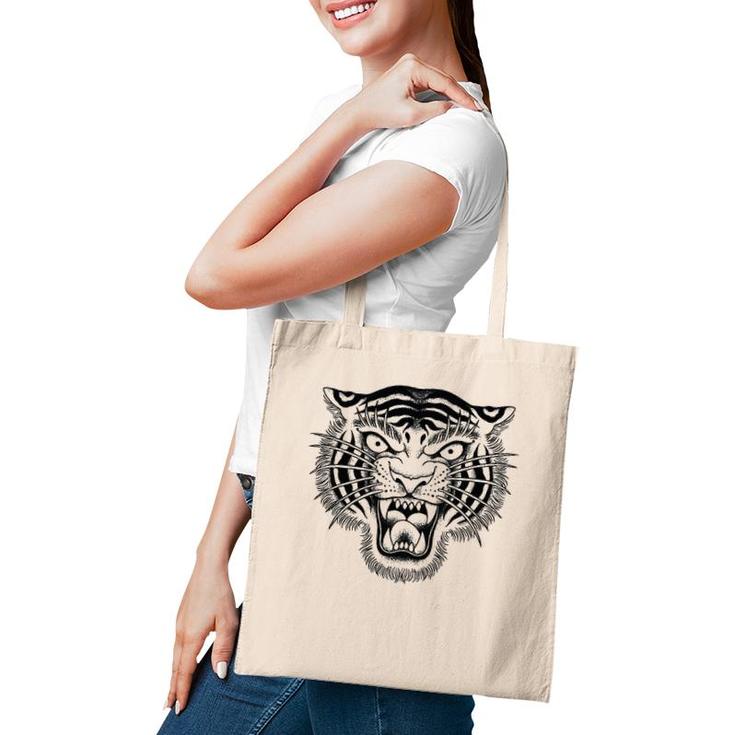 Tiger Head Traditional Tattoo Art Graphic Tote Bag