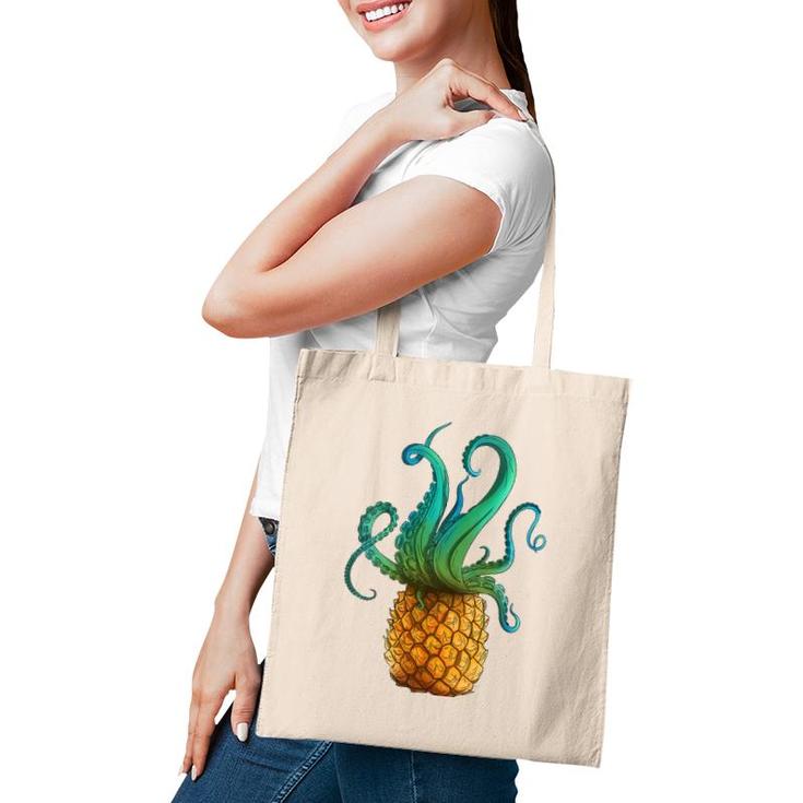 Womens Pineapple Octopus Funny Summer Tee V-Neck Tote Bag