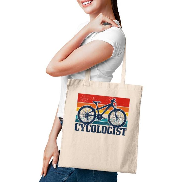Womens Vintage Cycologist Mountain Bike Mtb Cycling Funny Gift V-Neck Tote Bag