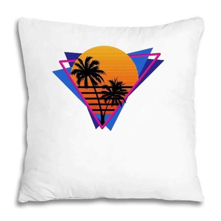 80S Style Synthwave Retrowave Aesthetic Palm Tree Sunset Pillow