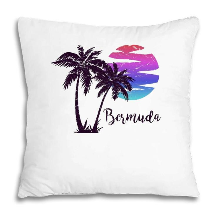 Bermuda Beach Lover Gift Palm Tree Paradise Vacation Vintage Pillow