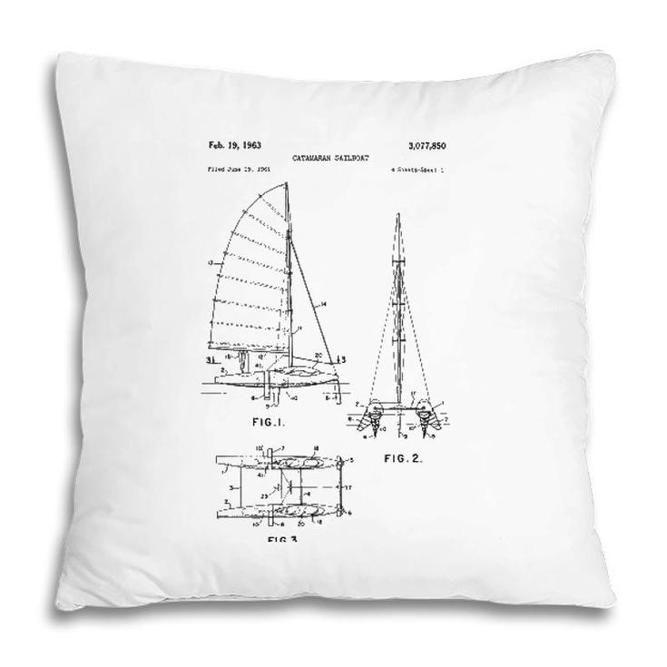 Catamaran Sailboat Blueprint - Old Sailing Boat Ocean Pillow