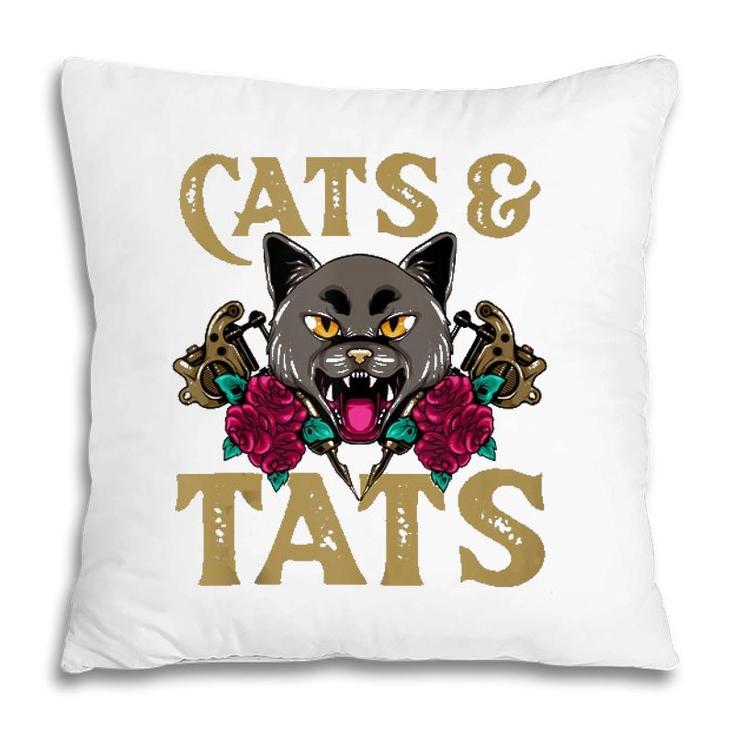 Cats And Tats  Funny Ink Tattoo Gun Cat Lover Gift  Pillow