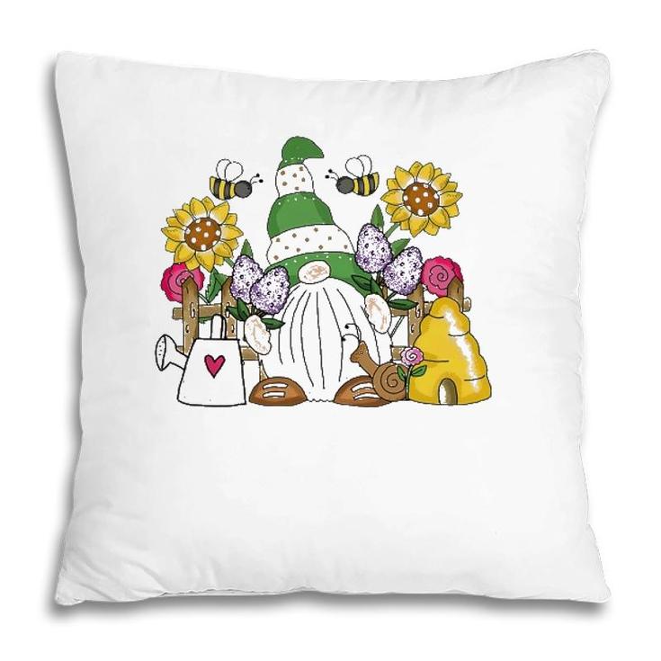 Cute Flower Garden Gnome With Bees And Flowers Gift Gardener Pillow