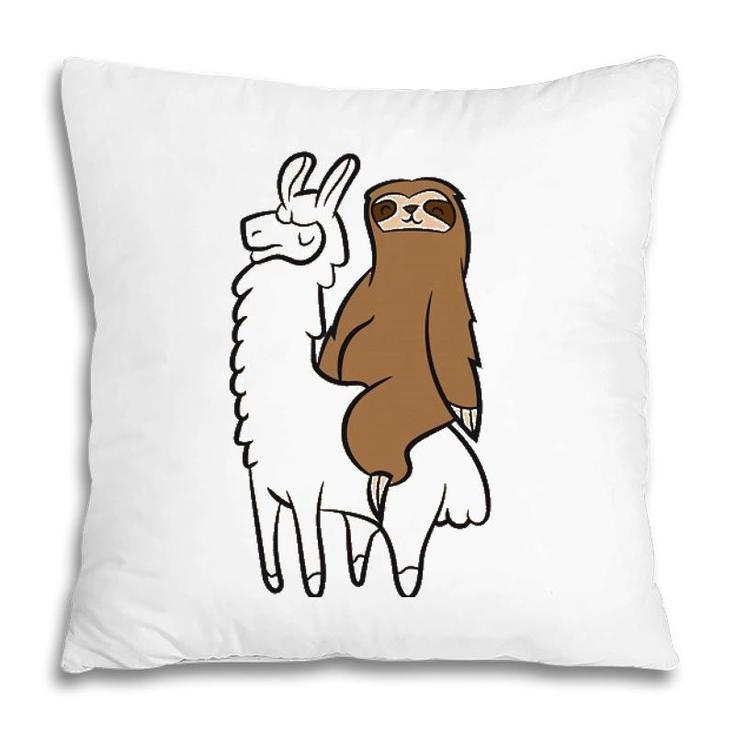 Cute Sloth Riding On Llama Love Llama And Sloths Pillow