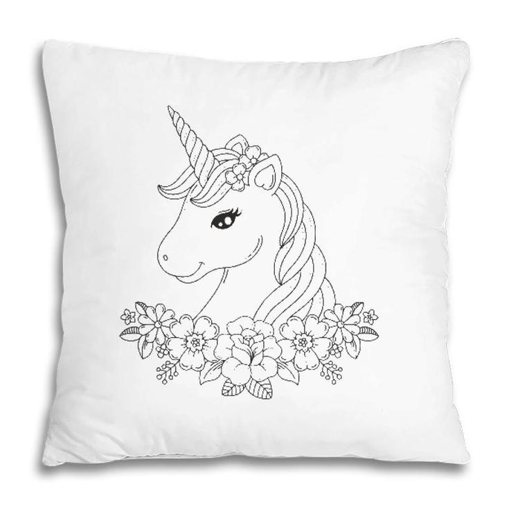 Cute Unicorn To Paint And Color In For Children Pillow