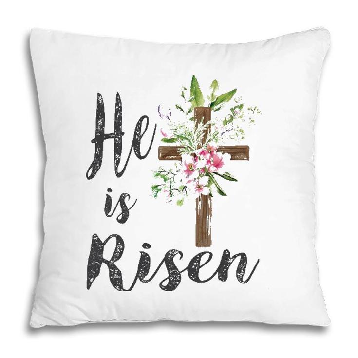 He Is Risen Floral Cross Vintage Happy Easter 2022 Gift Pillow