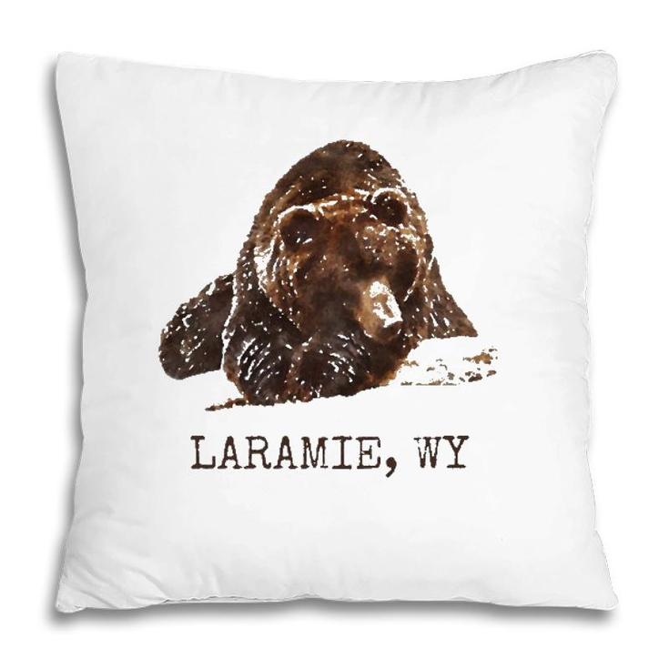 Laramie Wy Brown Grizzly Bear In Snow Wyoming Gift Pillow