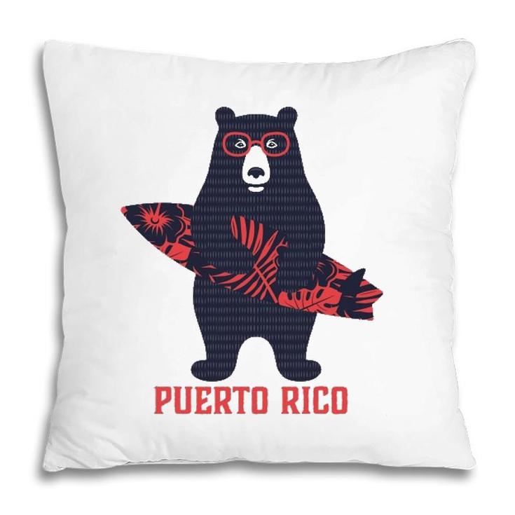 Puerto Rico Tropical Surfing Bear Pillow