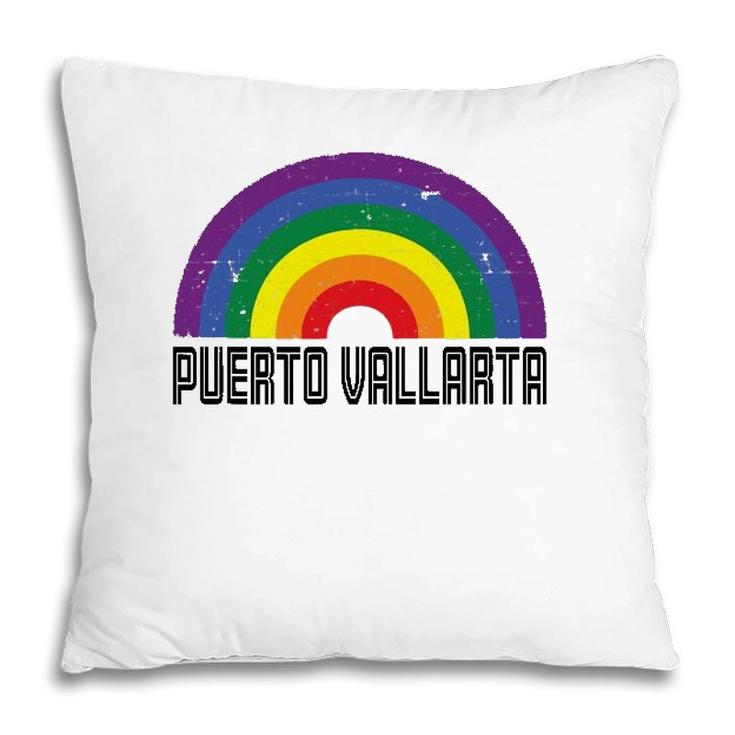 Puerto Vallarta Mexico Lgbtq Distressed Gay Rainbow Pillow
