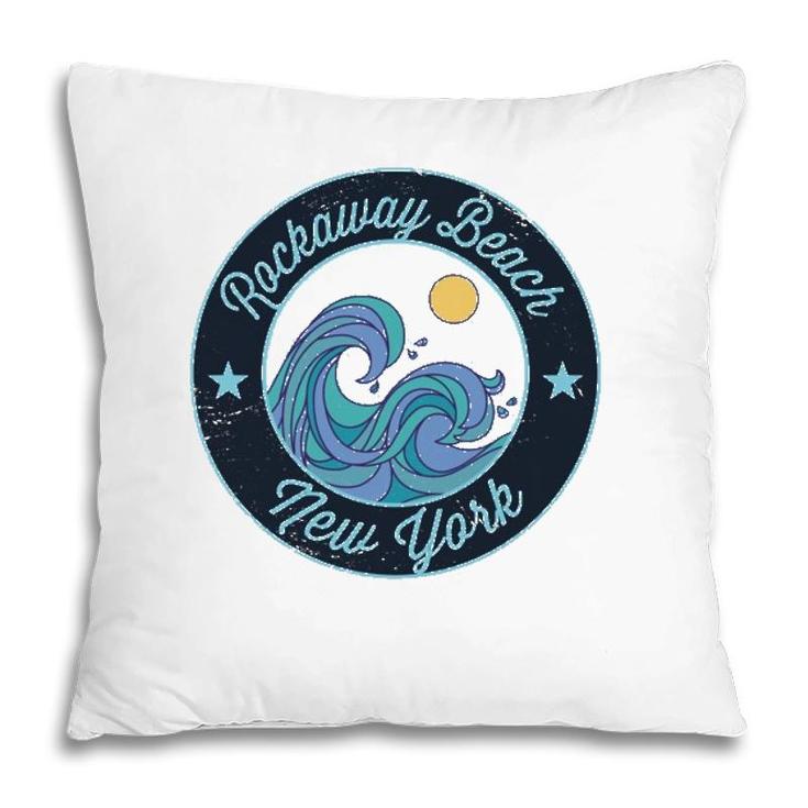 Rockaway Beach Ny New York Souvenir Nautical Surfer Graphic  Pillow