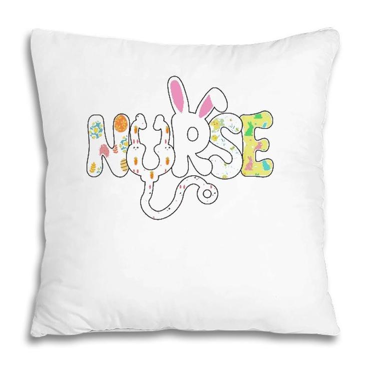 Stethoscope Scrub Nurse Life Easter Day Cute Bunny With Eggs Pillow