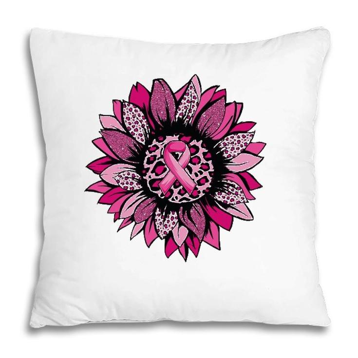 Sunflower Pink Leopard Breast Cancer Awareness Month Warrior Pillow