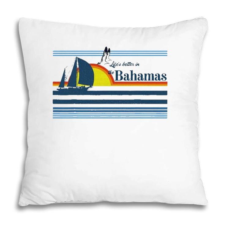 The Bahamas Beach Retro 70S 80S 90S Sailing Boat Sunset Surf Pillow