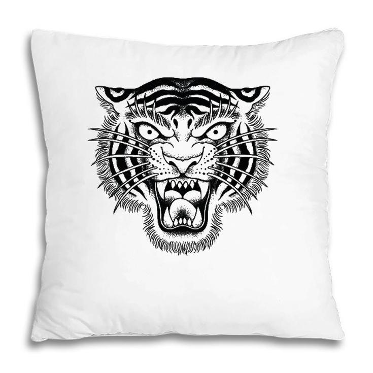 Tiger Head Traditional Tattoo Art Graphic Pillow
