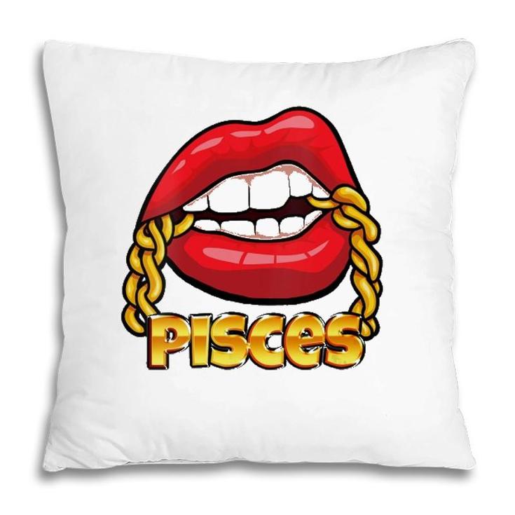 Womens Juicy Lips Gold Chain Pisces Zodiac Sign V-Neck Pillow