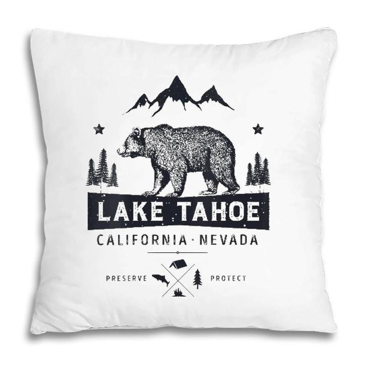 Womens Lake Tahoe National Park California Nevada Vintage Bear Men V-Neck Pillow