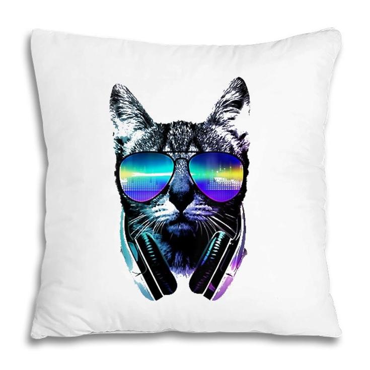 Womens Rave Cat Edm Kitten Dj Kitty Tech House Music Underground Pillow