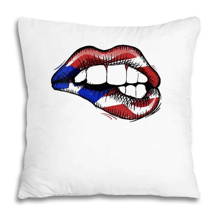 Womens Sexy Biting Lips Puerto Rico Flag V-Neck Pillow