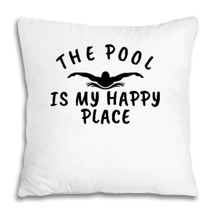 Womens The Pool Is My Happy Place Funny Swimmers V-Neck Pillow