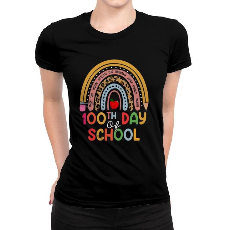 100Th Day Of School Teacher 100 Days Smarter Boho Rainbow Women T-shirt