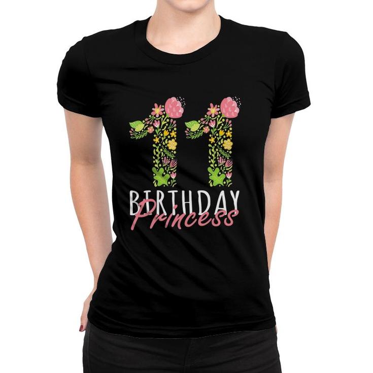 11Th Birthday Princess 11 Years Old Girl Floral B-Day Theme Women T-shirt