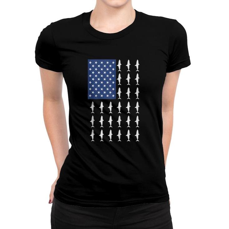 4Th Of July Shark  American Flag Independence Day Shark Women T-shirt