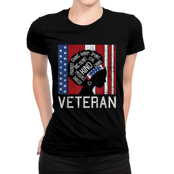 Afro Woman American Flag Veteran Patriotic Military Wife  Women T-shirt