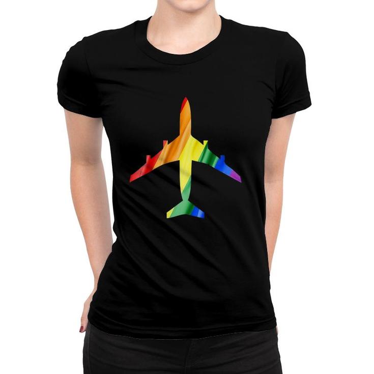 Airplane Rainbow Gay Flag Flight Attendant Women T-shirt