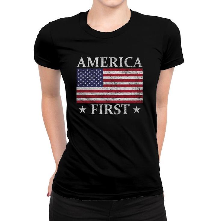 America First Usa American Flag Patriot Stars And Stripes Women T-shirt