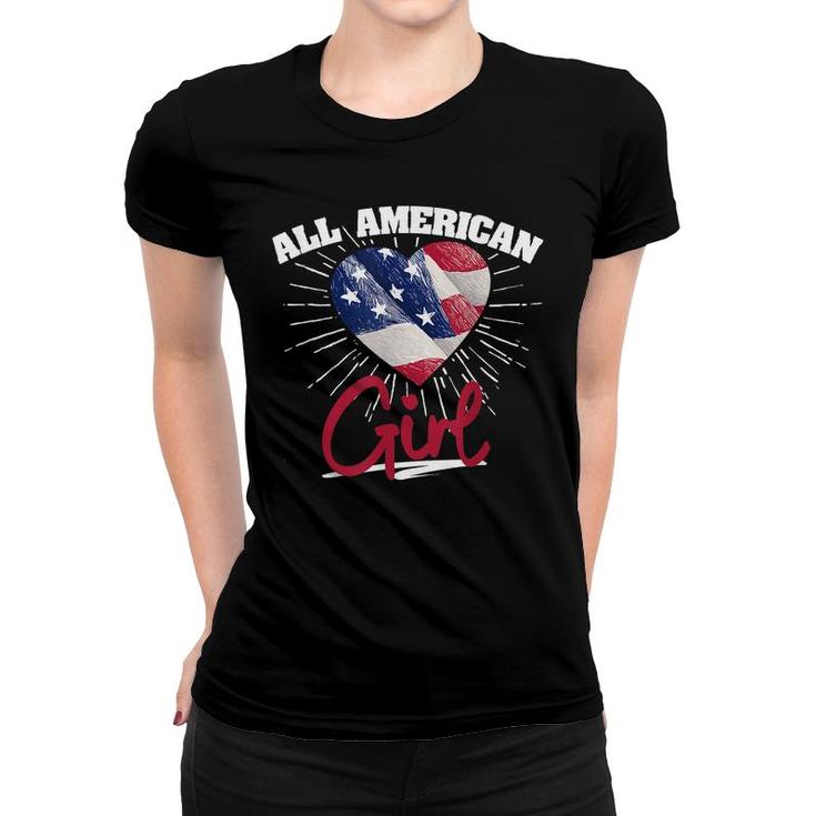 America Flag Patriots Labor Day All American Girl Heart  Women T-shirt
