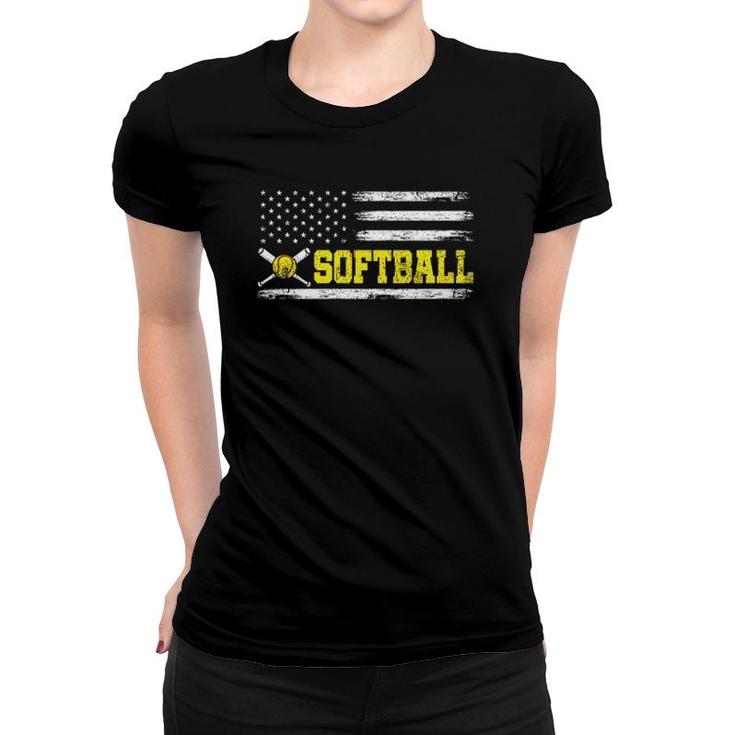 American Sport Athlete Softball Player Usa Flag Softball  Women T-shirt
