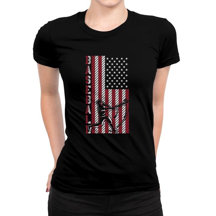 American Sport Batter Usa Flag Baseball Player Baseball Women T-shirt