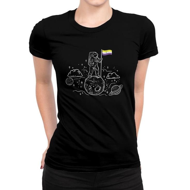 Astronaut Moon Non-Binary Flag Space Lgbtq Genderqueer Enby Women T-shirt