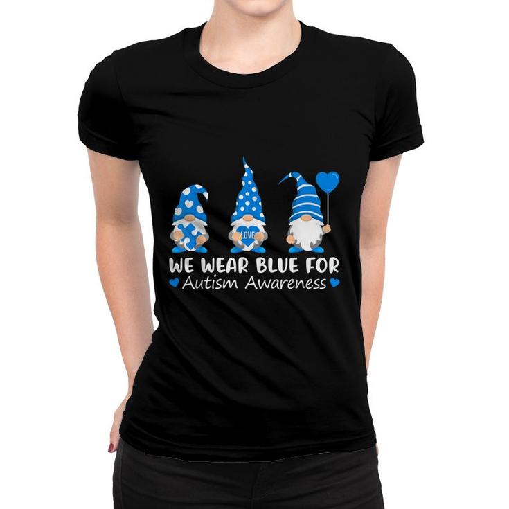 Autism Awareness Gnome In April We Wear Blue Ribbon Puzzle  Women T-shirt