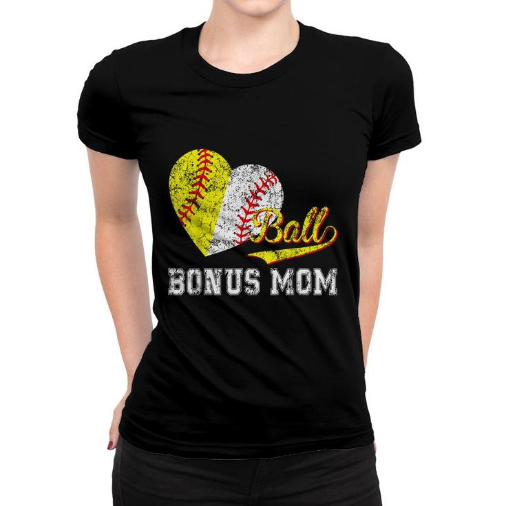 Baseball Softball Ball Heart Bonus Mom Mothers Day  Women T-shirt