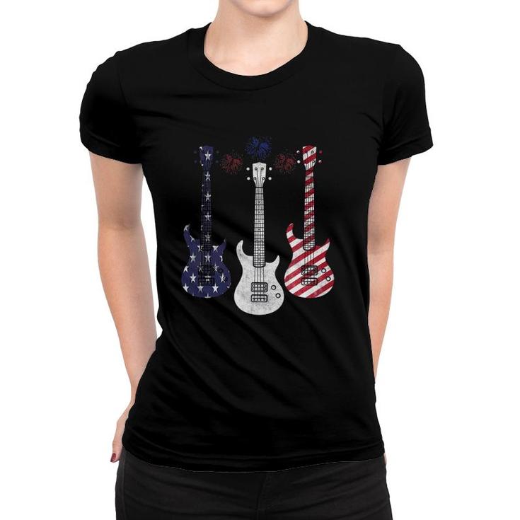 Bass Guitar Flag Usa 4Th Of July Independence Day Pattern Women T-shirt