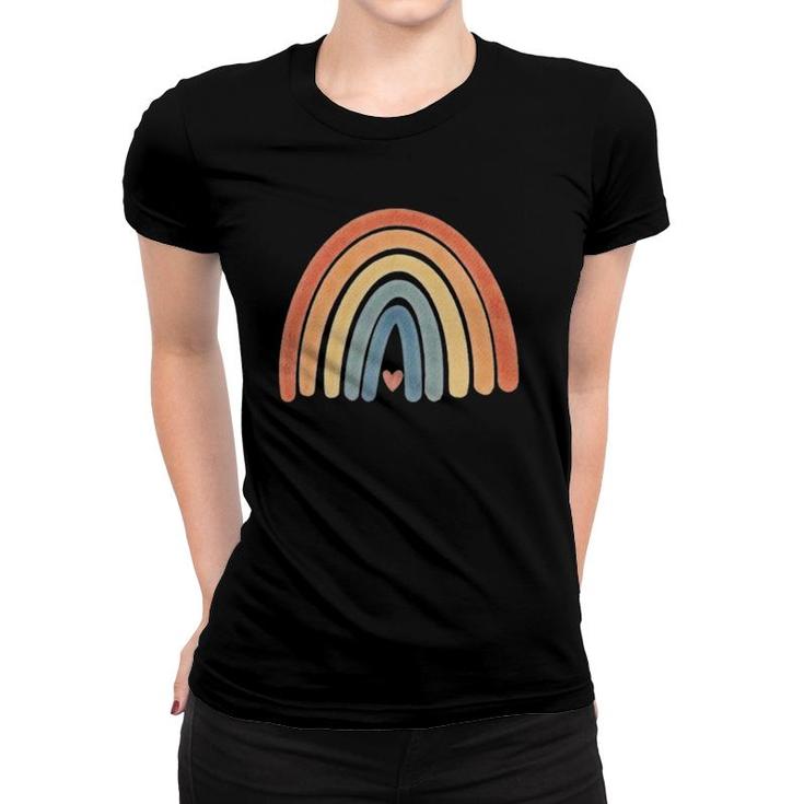 Boho Rainbow Minimal Retro Stripes Earthy Tan Vintage Art Women T-shirt