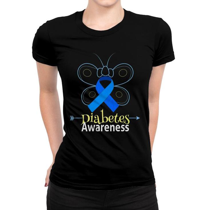 Butterfly Blue Ribbon Diabetes Awareness Women Men Women T-shirt