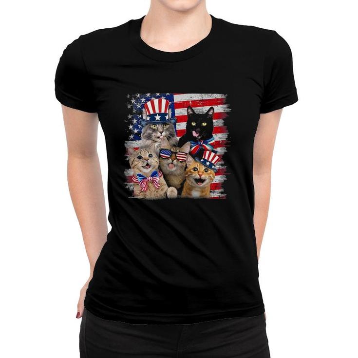 Cat Happy Freedom Day Cat Lovers Cat Moms 4Th July American Women T-shirt
